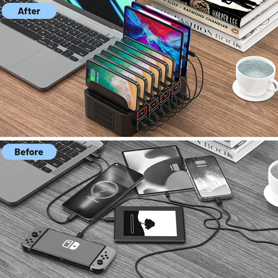 Imagine Statie de incarcare rapida 150W/35A, QUANDES, organizator de incarcatoare multiple cu 16 porturi USB, 8 USB-C / 8USB-A, compatibil cu telefon mobil, iPad, tableta Android