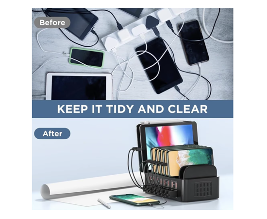 Imagine Statie de incarcare rapida 150W/35A, QUANDES, organizator de incarcatoare multiple cu 16 porturi USB, 8 USB-C / 8USB-A, compatibil cu telefon mobil, iPad, tableta Android