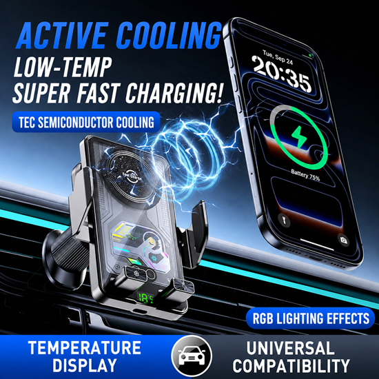 Imagine Set incarcator Auto wireless de 15W, Adaptor Auto 18w, sistem de racire si fixare automata prin senzor magnetic, rotatie la 360°, compatibil cu Samsung S26/s25/s24/s23/s22
